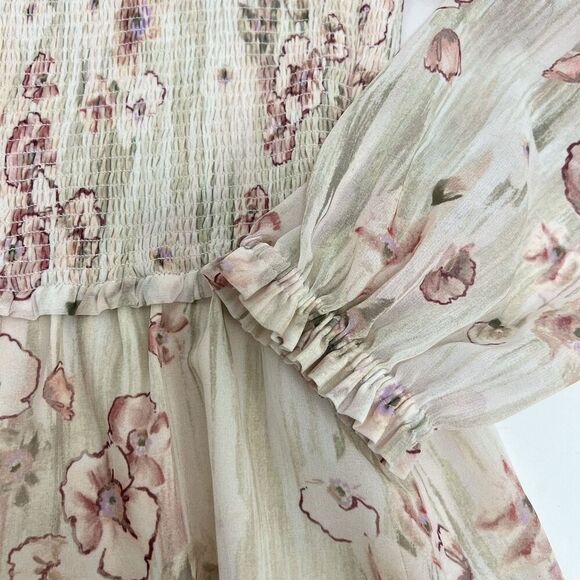 Wilfred Tempest Floral Square Neck Smocked Bodice Mini Dress Women’s Size M - Picture 7 of 11